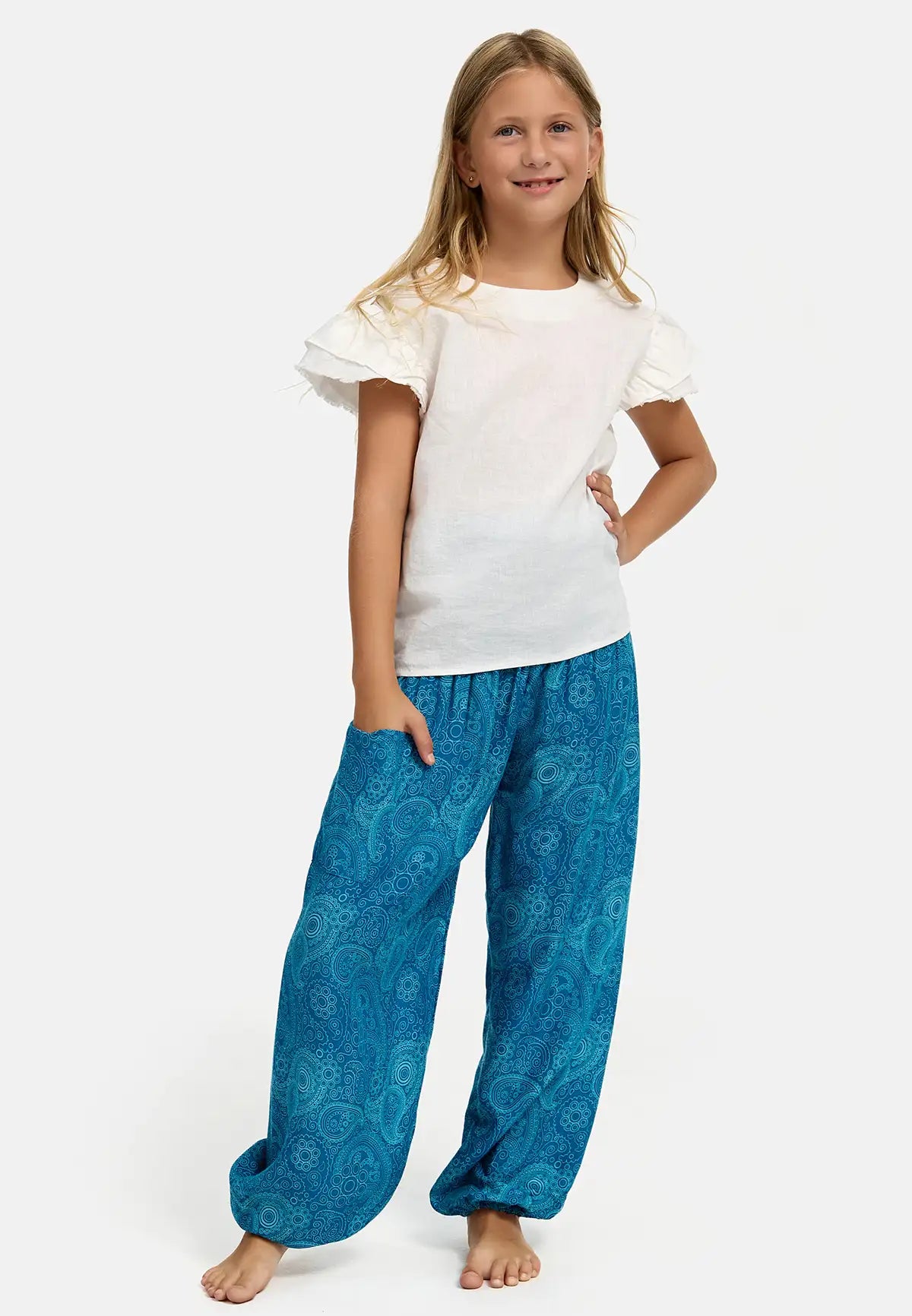 Kids Harem Pants Turquoise Ornaments