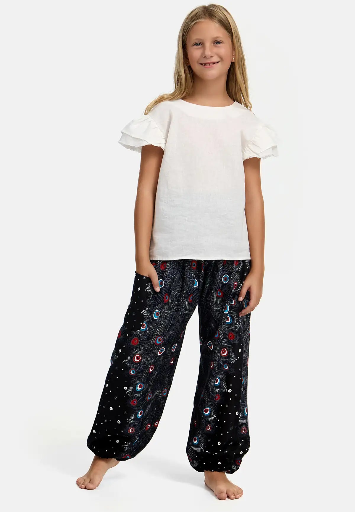 Kids Harem Pants Black Peacock Eye