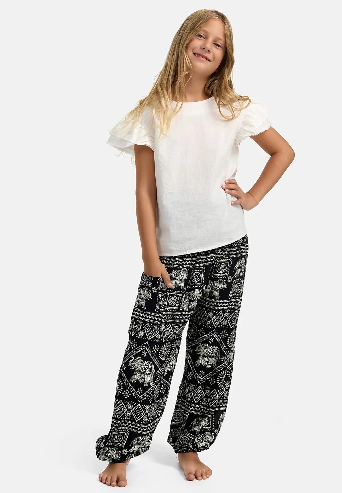 Kids Harem Pants Black Elephant