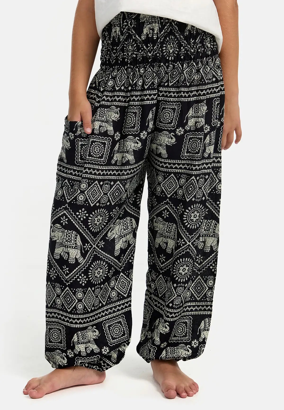 Kids Harem Pants Black Elephant