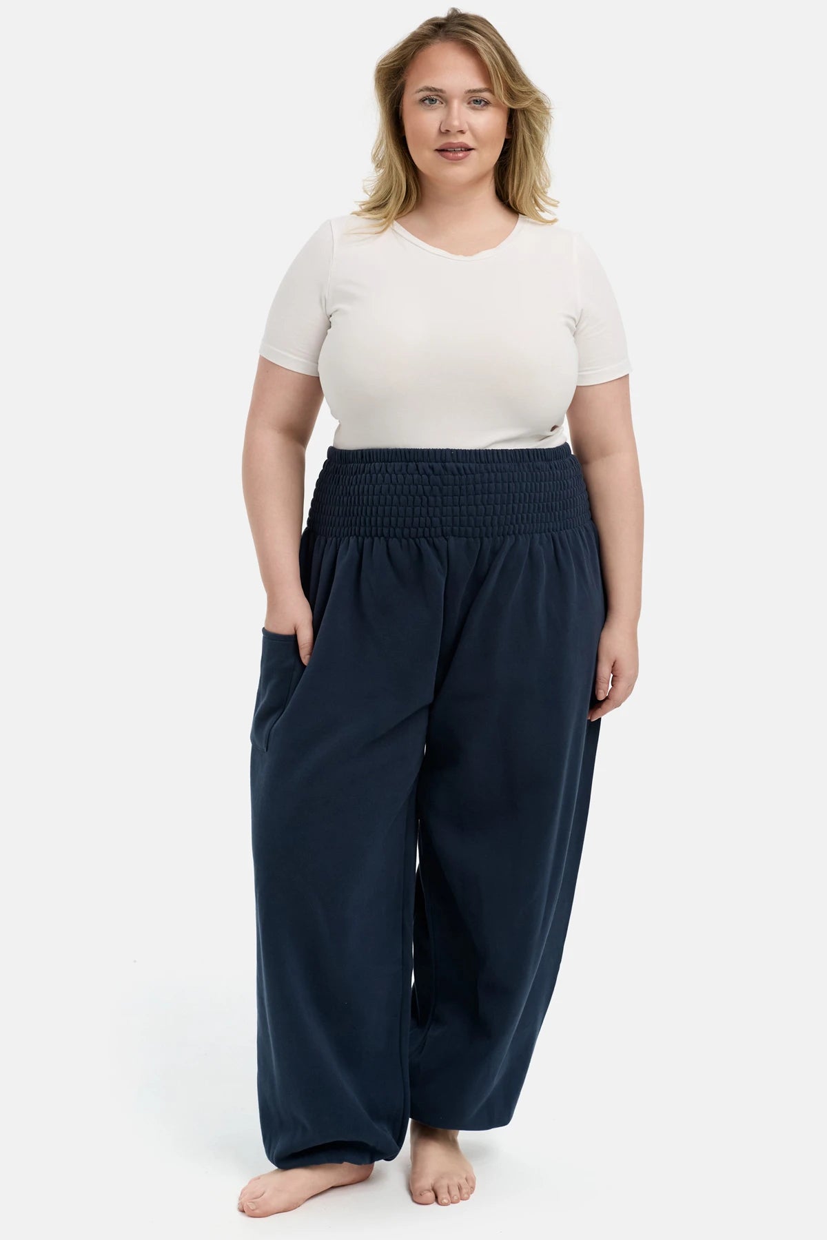 Warm Loungewear Harem Pants Dark Blue Plus Size