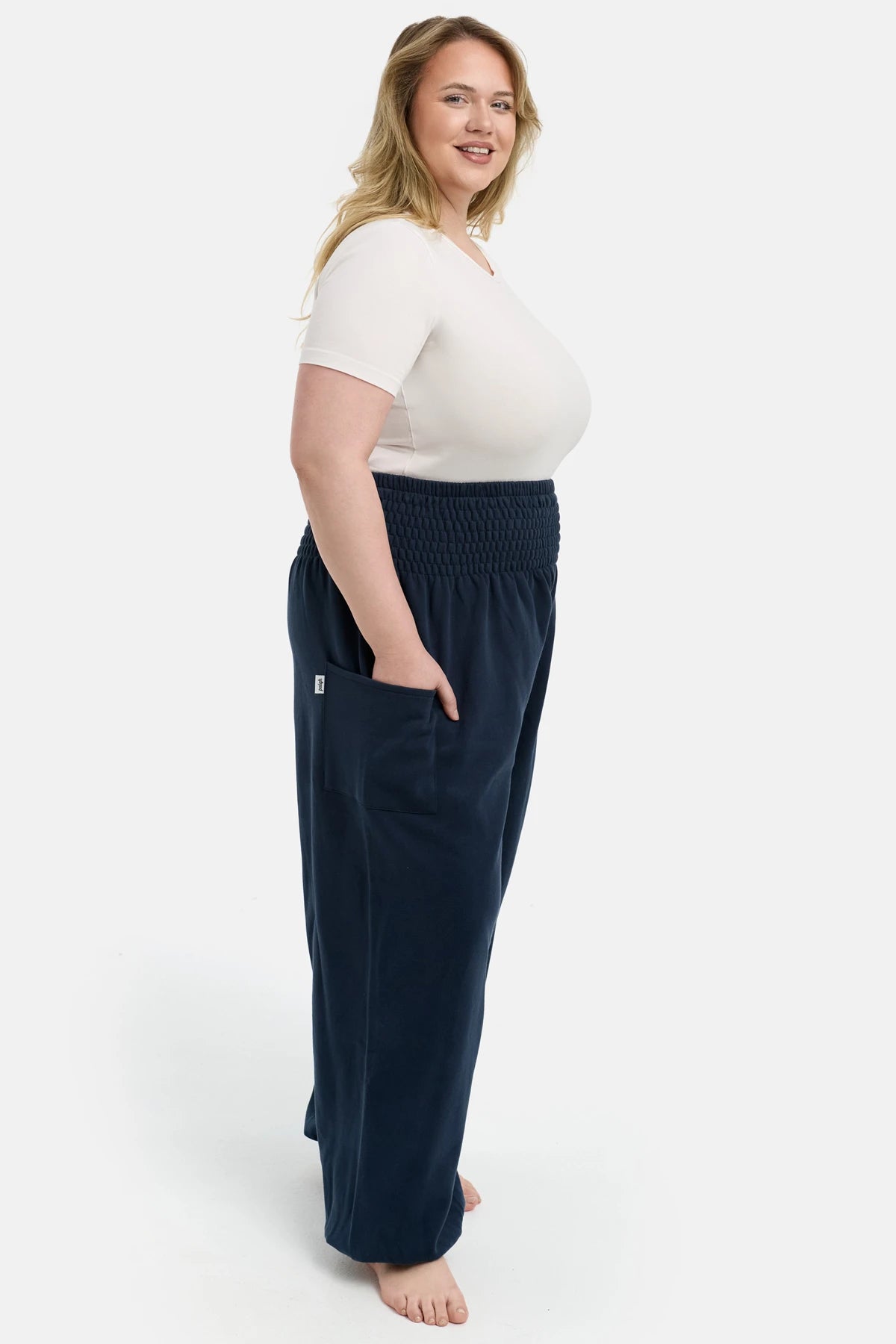 Warme Loungewear Haremshose Dunkelblau Plus Size