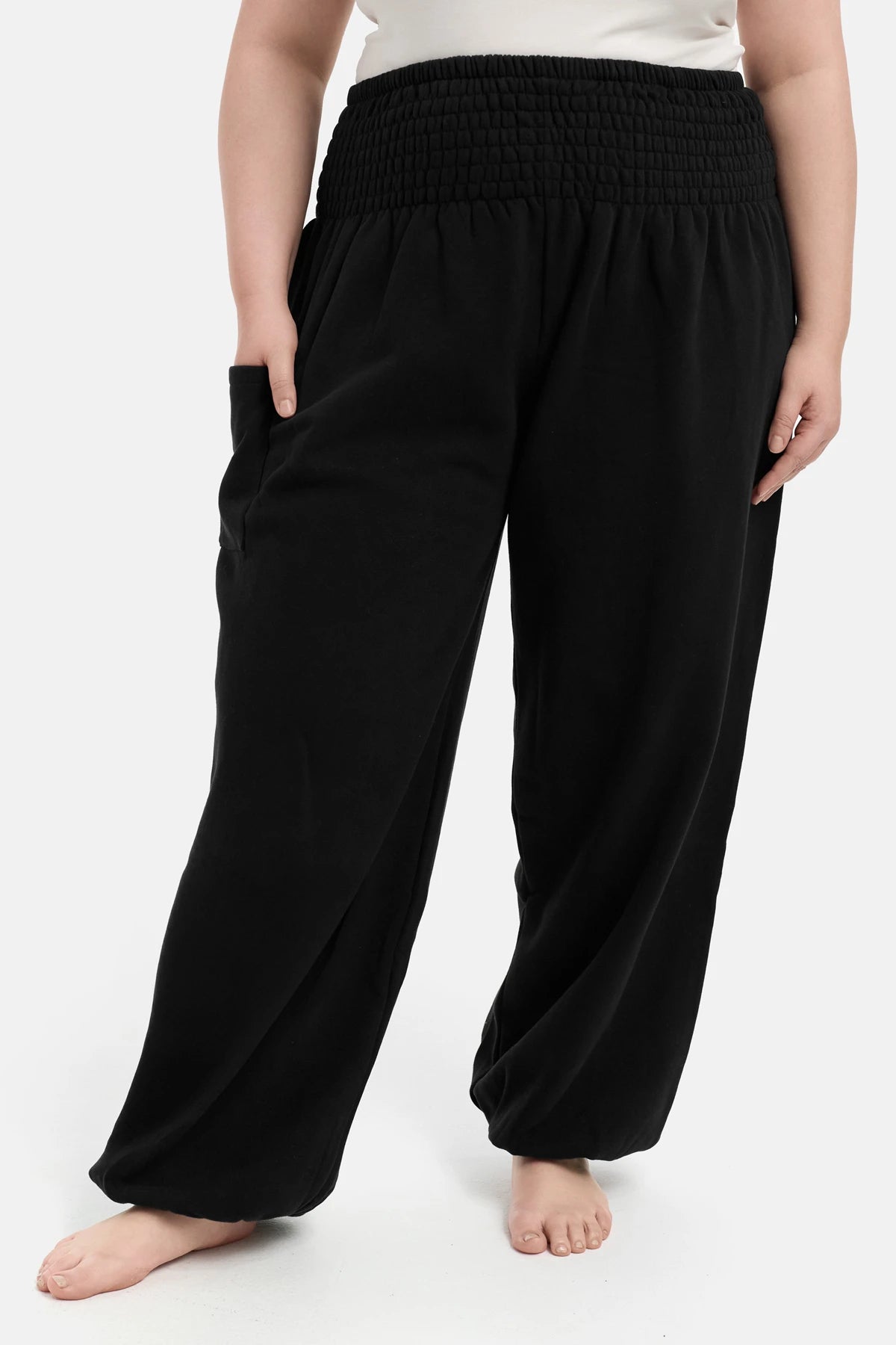 Warm Loungewear Harem Pants Black Plus Size