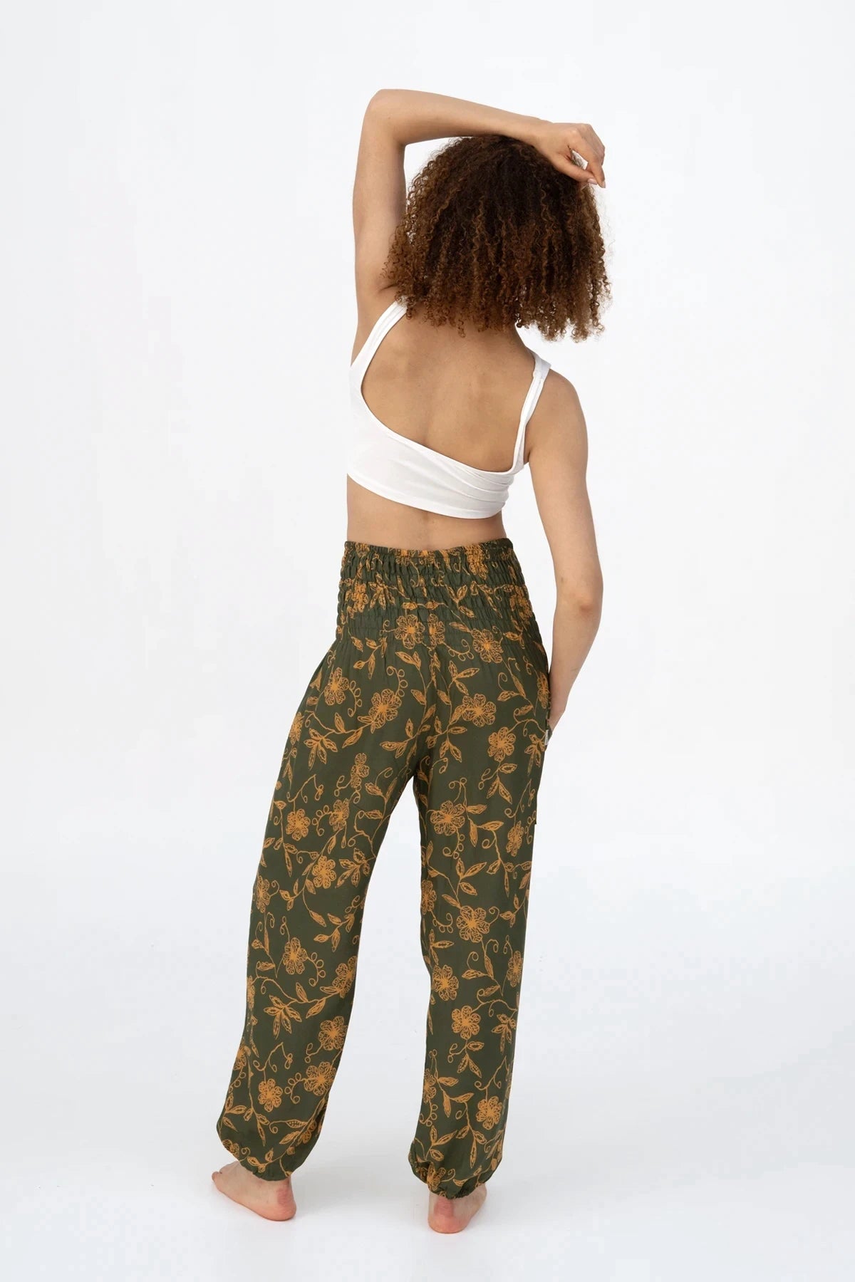 Harem Pants Olive Green Wildflower Short Version