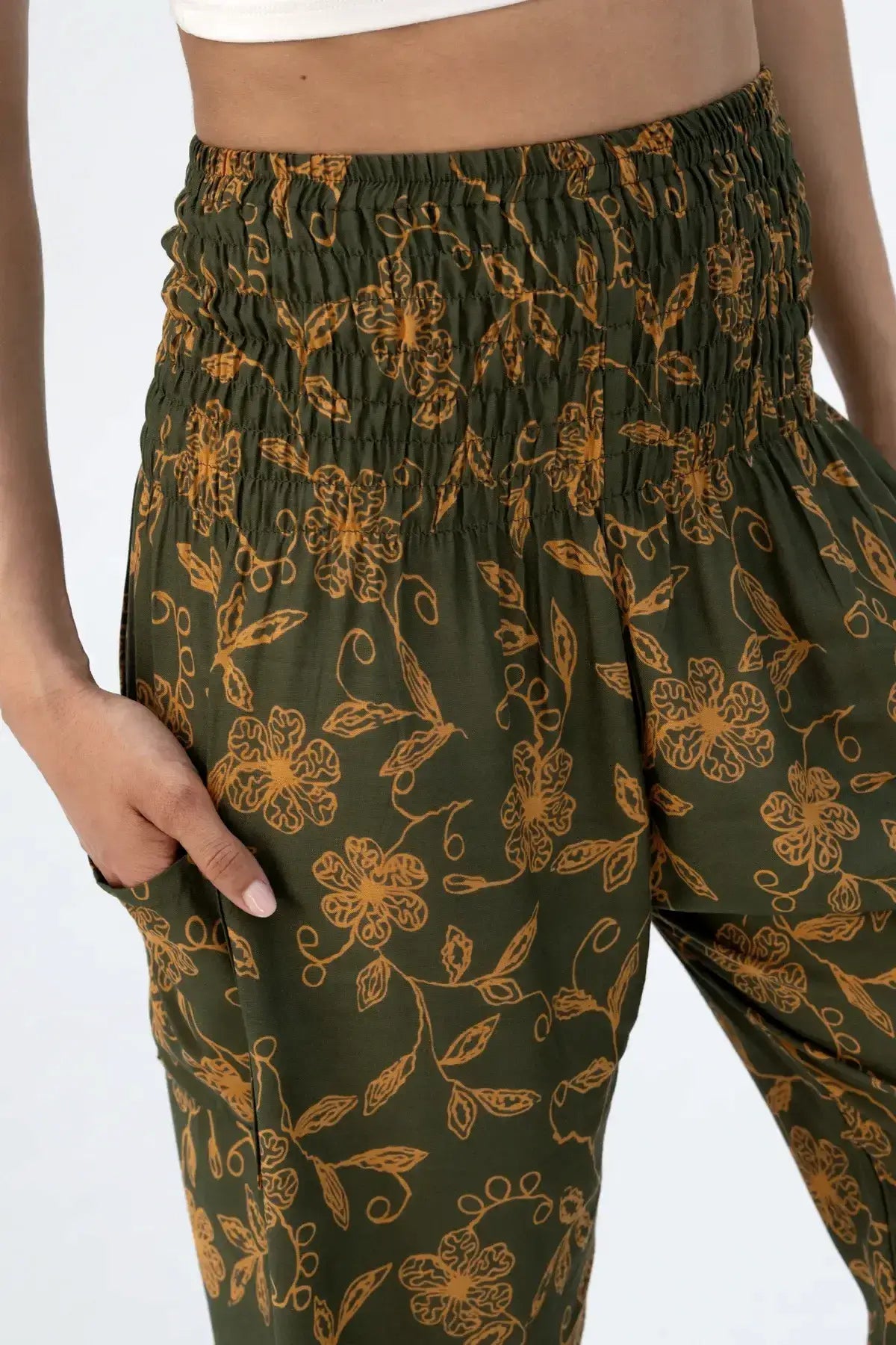 Harem Pants Olive Green Wildflower Long Version