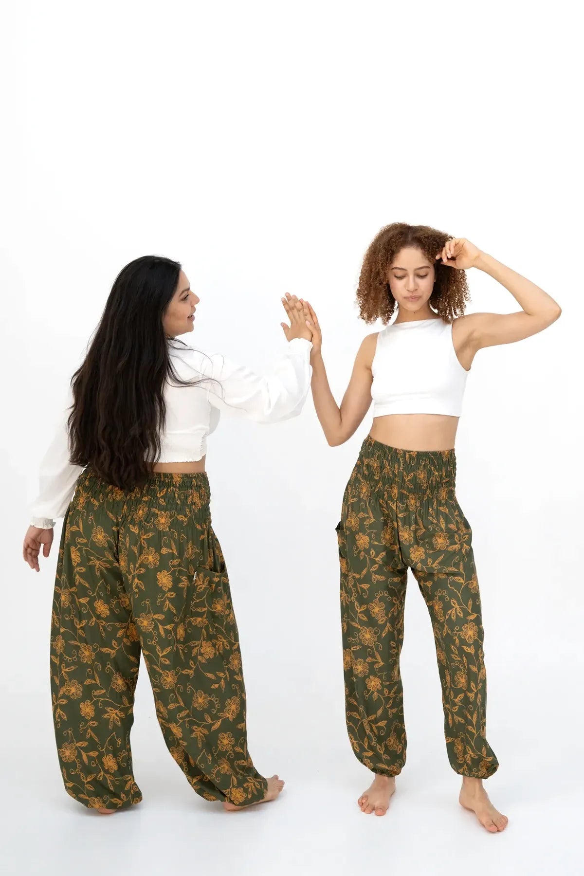 Harem Pants Olive Green Wildflower Short Version