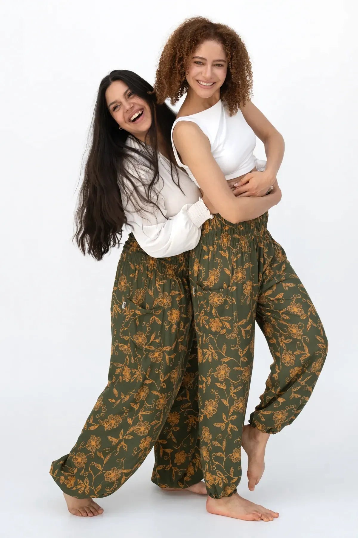 Harem Pants Olive Green Wildflower Short Version
