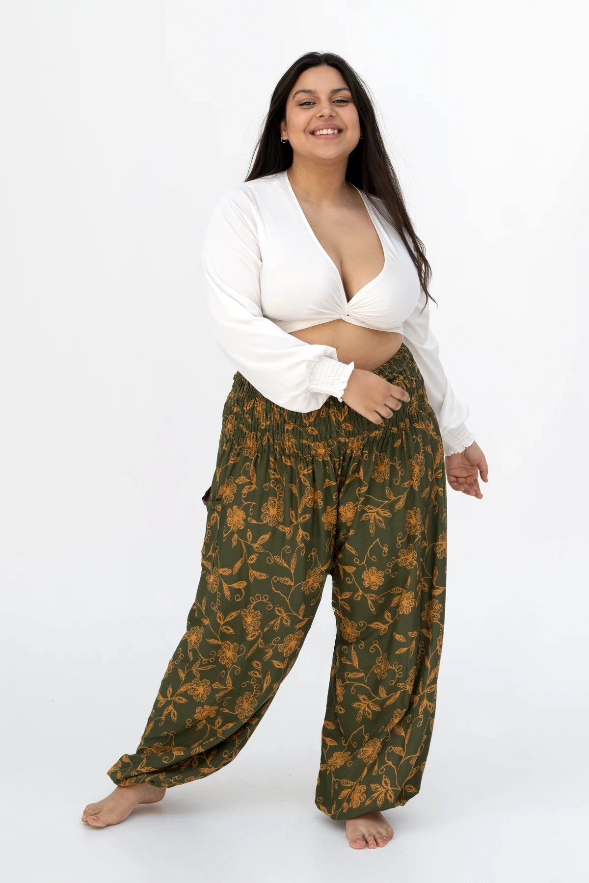Haremshose Olivgrüne Wildblume Plus Size