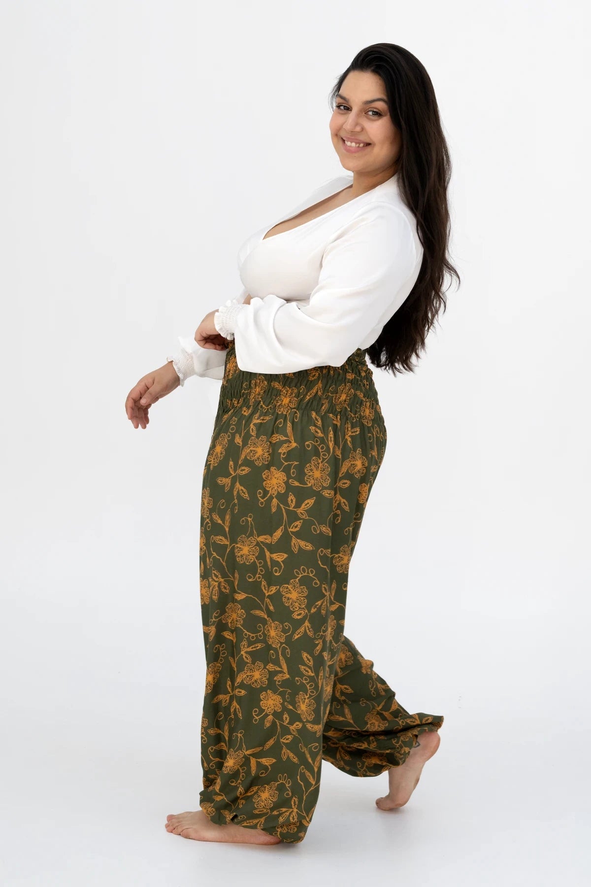 Haremshose Olivgrüne Wildblume Plus Size