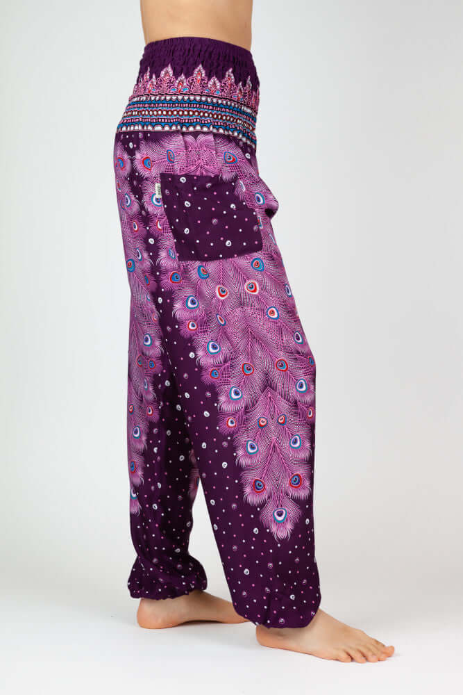 Harem Pants Purple Peacock Eye Short Version