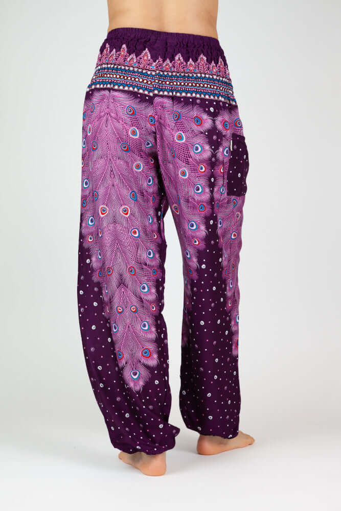 Harem Pants Purple Peacock Eye Long Version