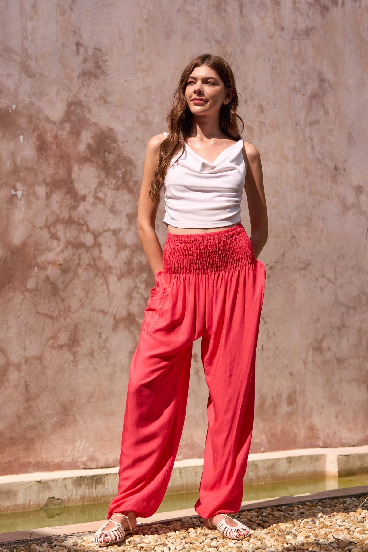 Harem pants raspberry red