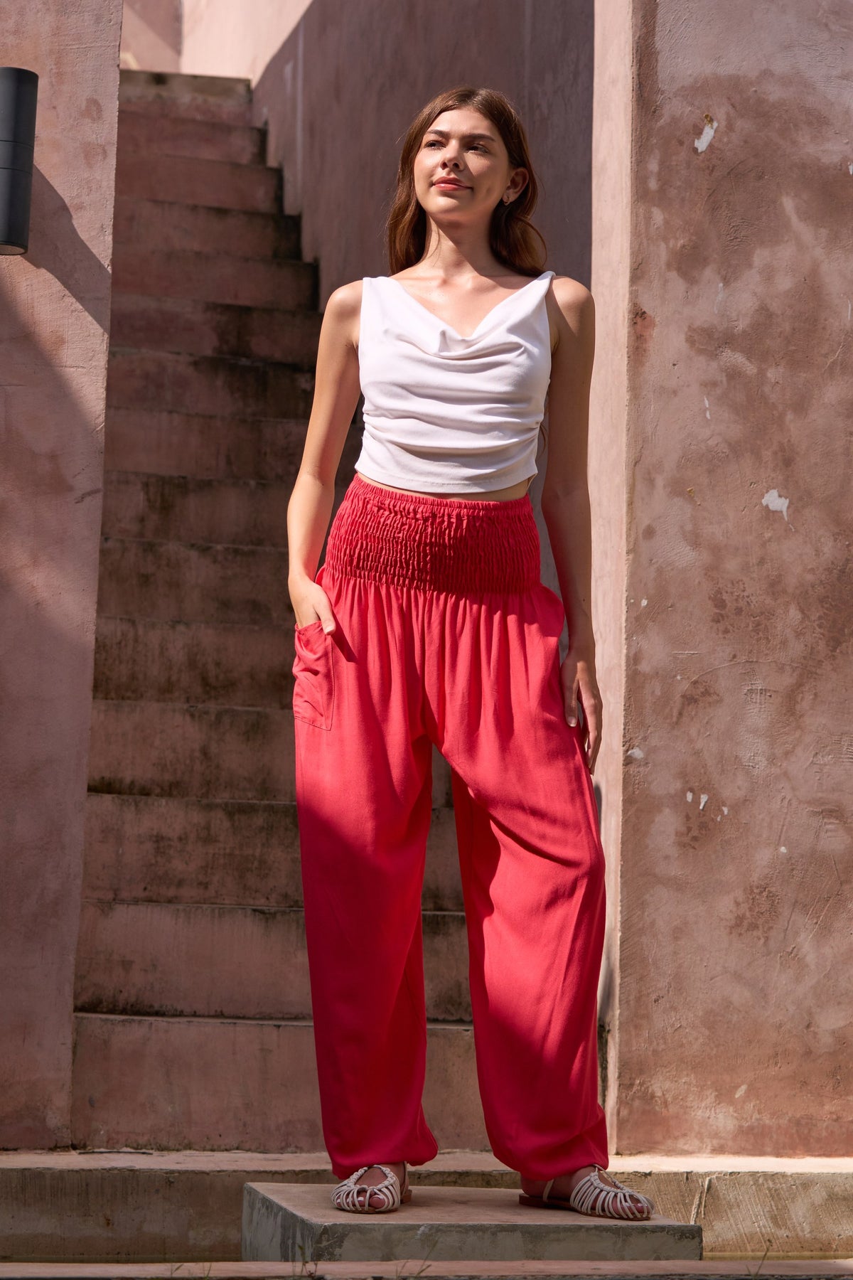 Harem pants raspberry red