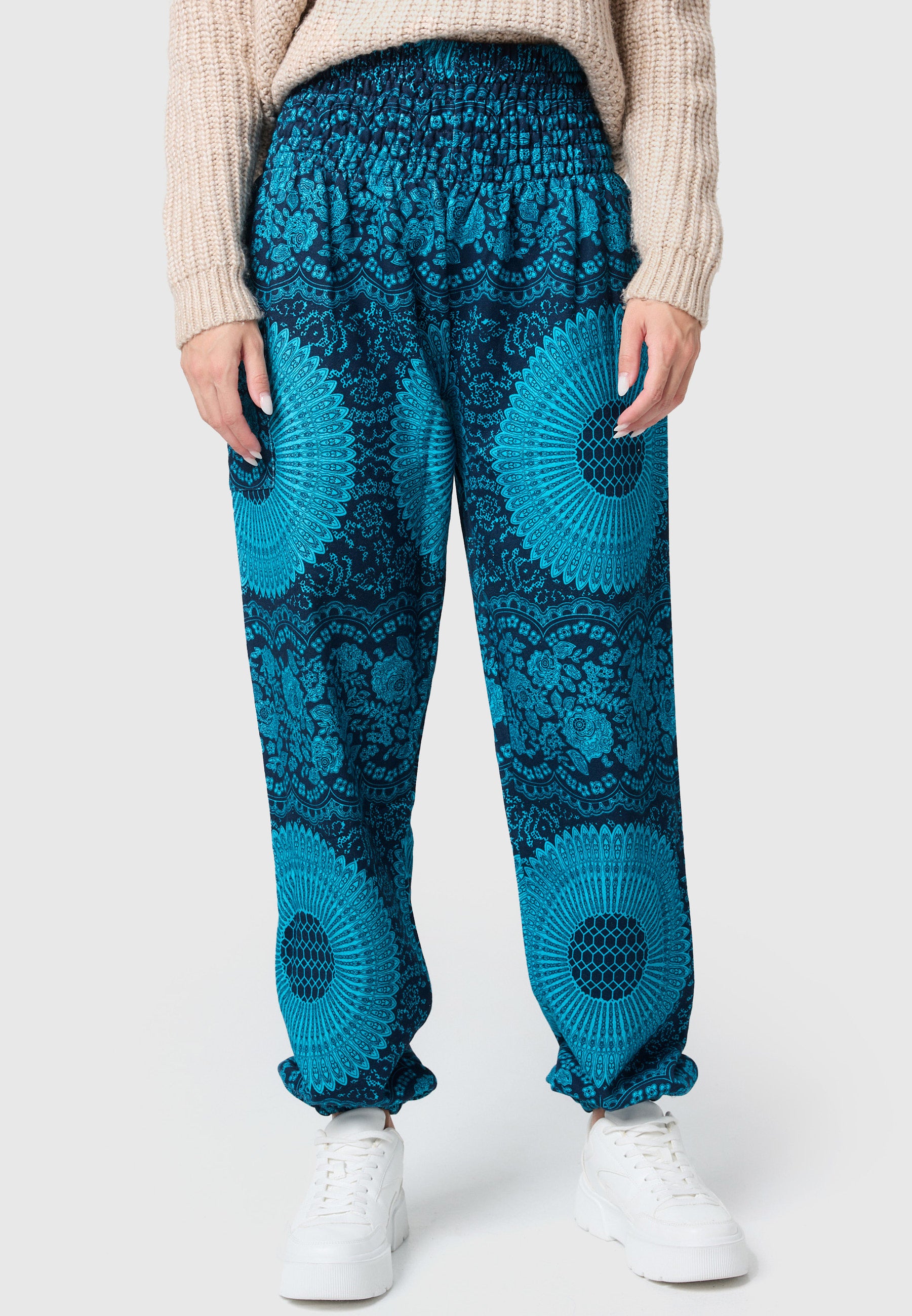 Warm loungewear harem pants turquoise mandala