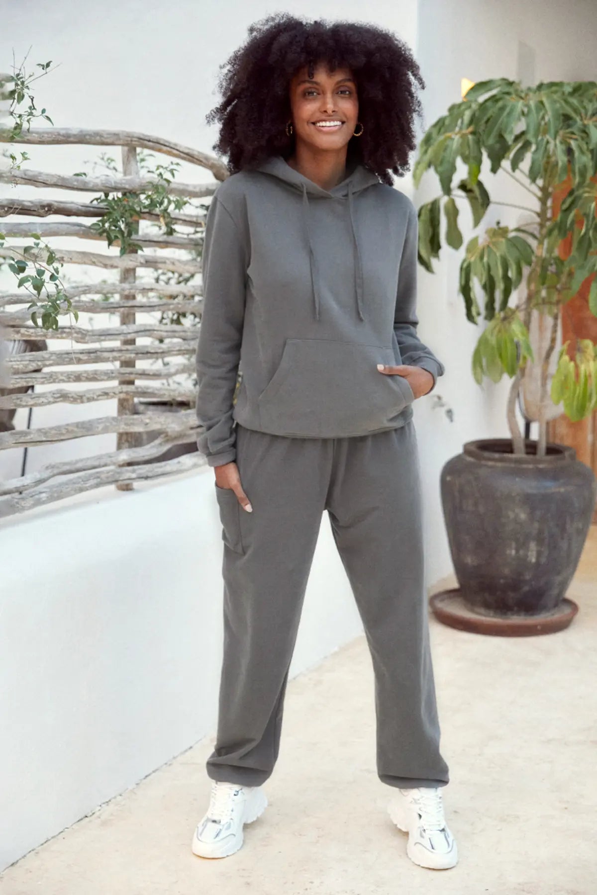 Warme Loungewear Haremshose Anthrazit