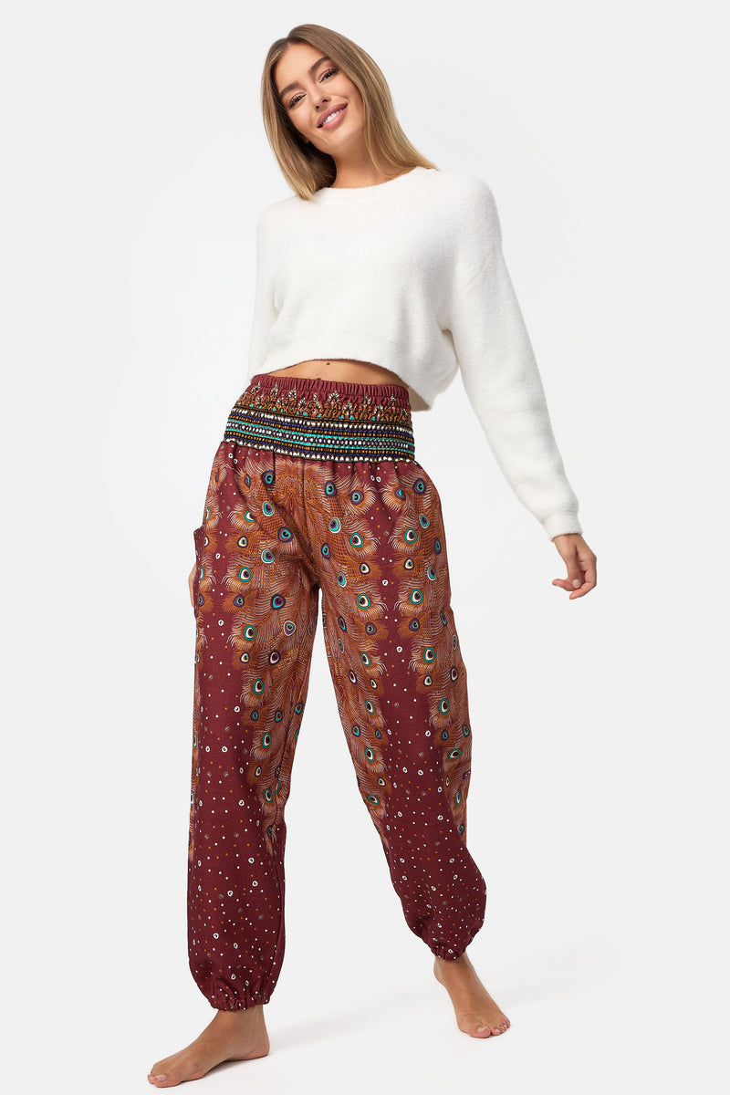 Warme Loungewear Haremshose Rotes Pfauenauge