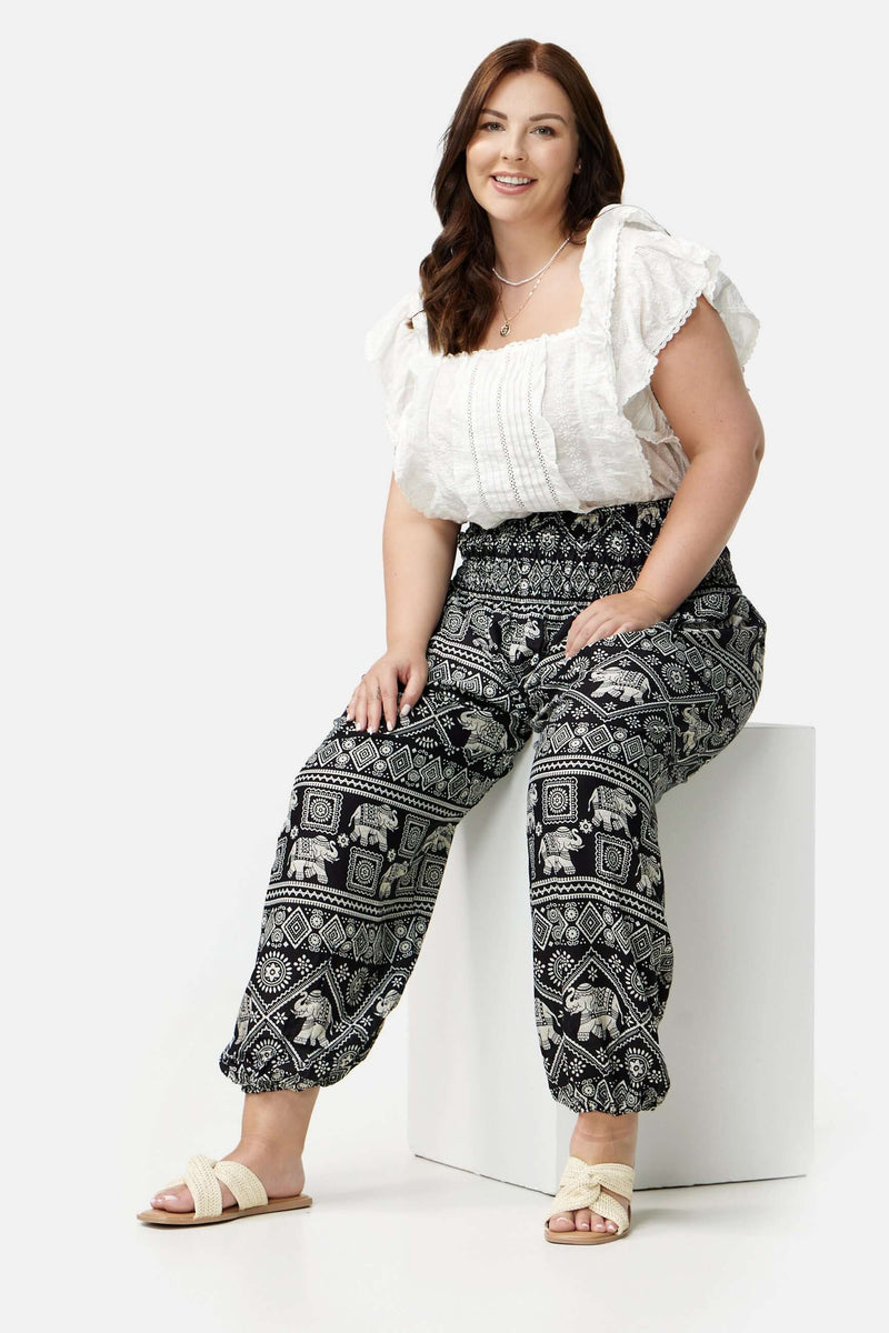 Harem Pants Black Elephant