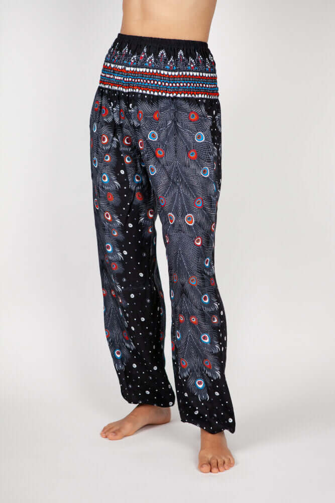 Lofbaz Aladin Pantaloni Harem Donna In Viscosa, Morbidi E Leggeri, Con Vita Regolabile E Coulisse, Motivo Occhi Di Pavone, Taglie Dalla S Alla 4XL
